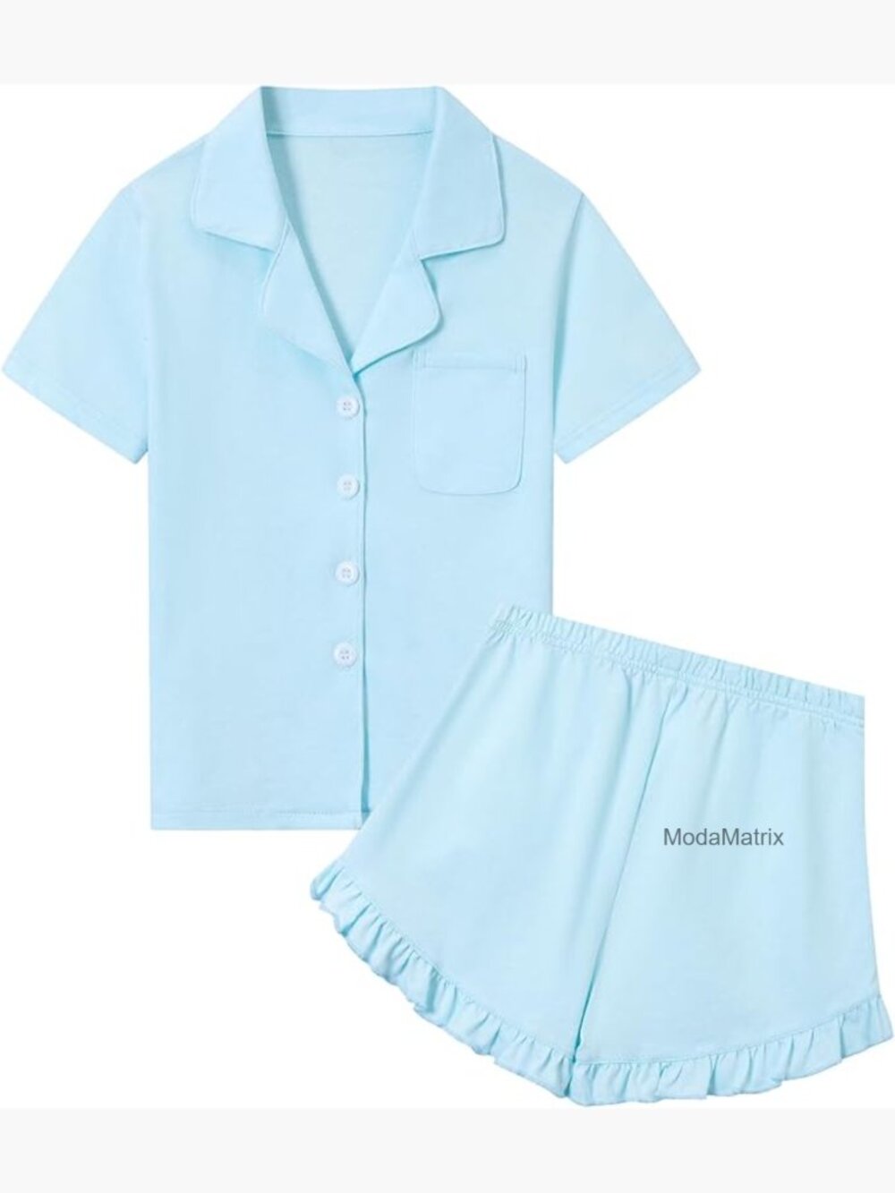 Kids' 100% Cotton Pajama Set Short Sleeve Top & Ruffle Shorts